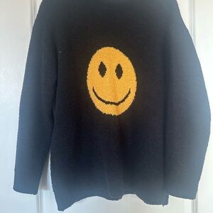 Black Sweater with Yellow Smiley Face